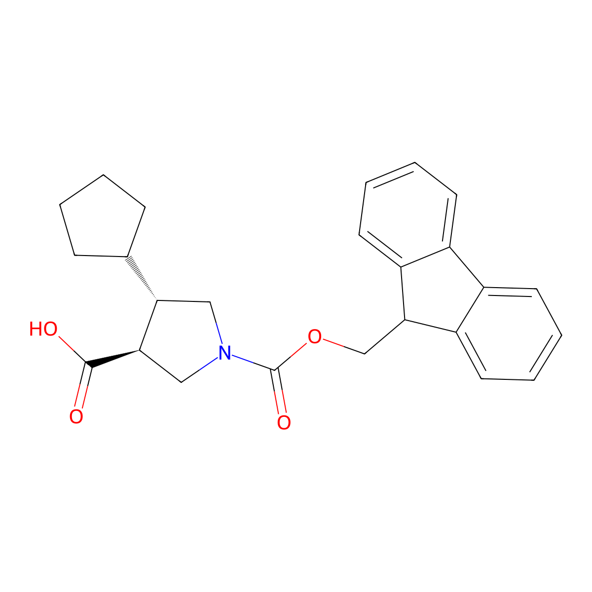 rac-(3R,4R)-4-cyclopentyl-1-(((9H-fluoren-9-yl)methoxy)carbonyl)pyrrolidine-3-carboxylic acid molecular structure, CAS 2137851-97-7