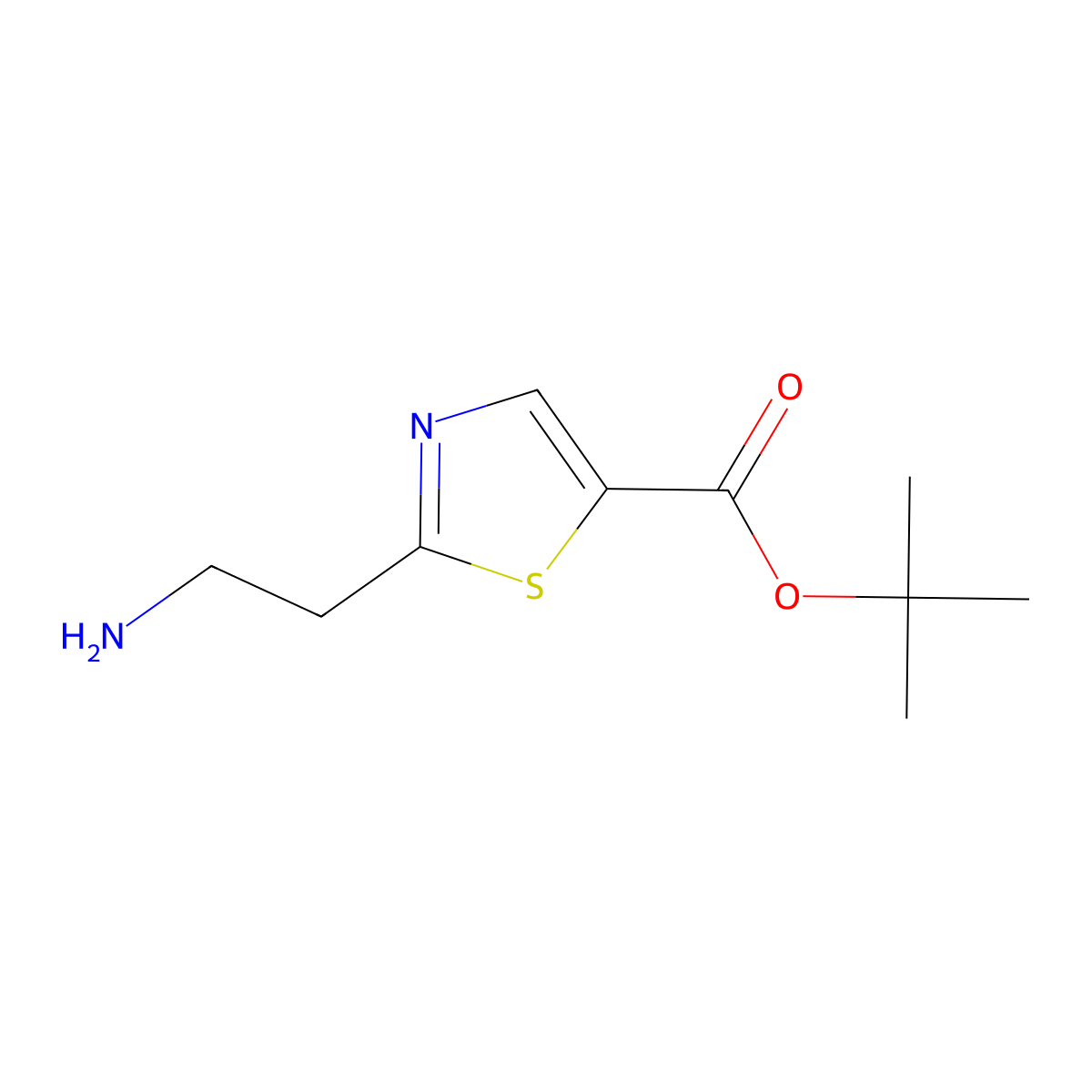 Tert-butyl 2-(2-aminoethyl)-1,3-thiazole-5-carboxylate molecular structure, CAS 2137852-25-4