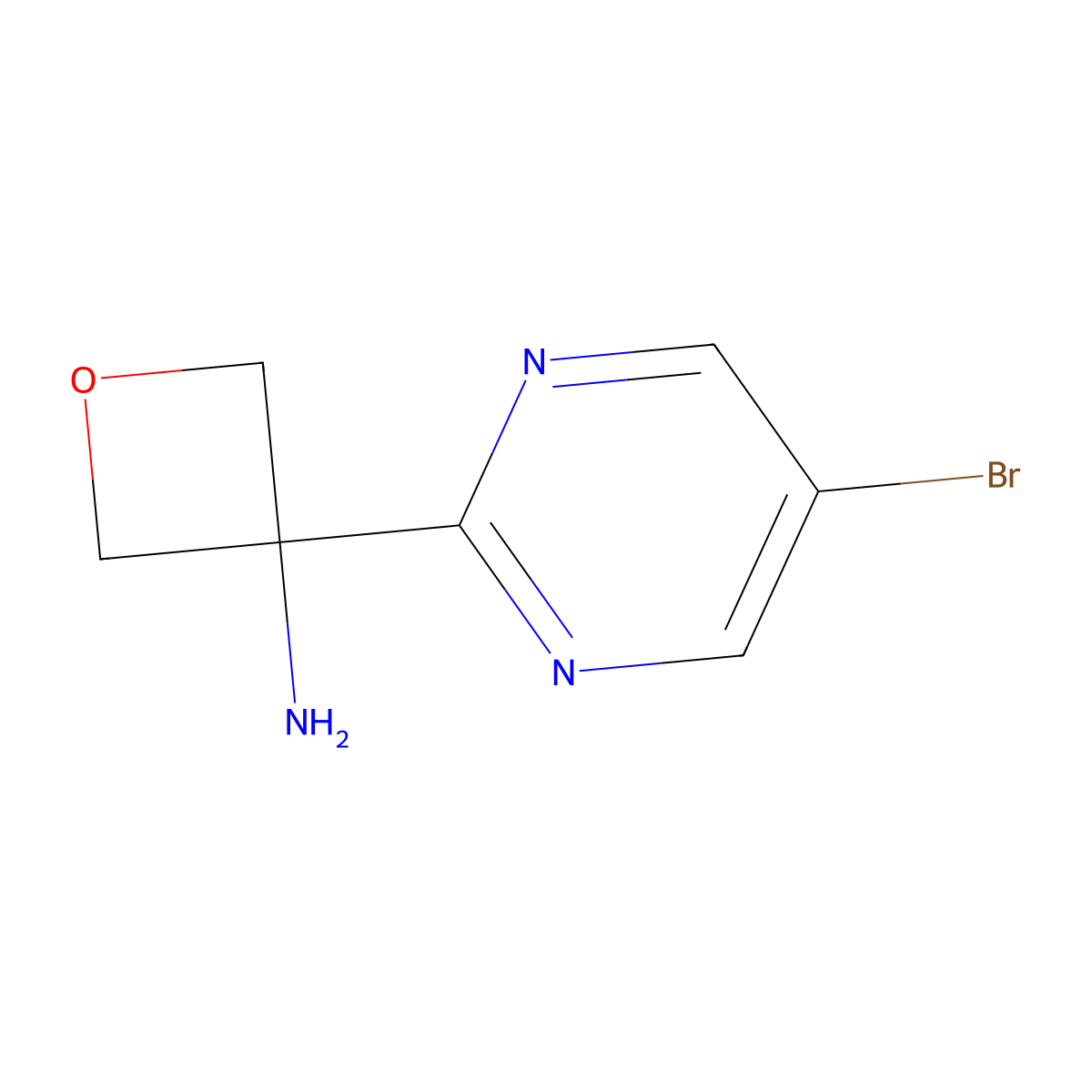 3-(5-Bromopyrimidin-2-yl)oxetan-3-amine molecular structure, CAS 2137853-15-5