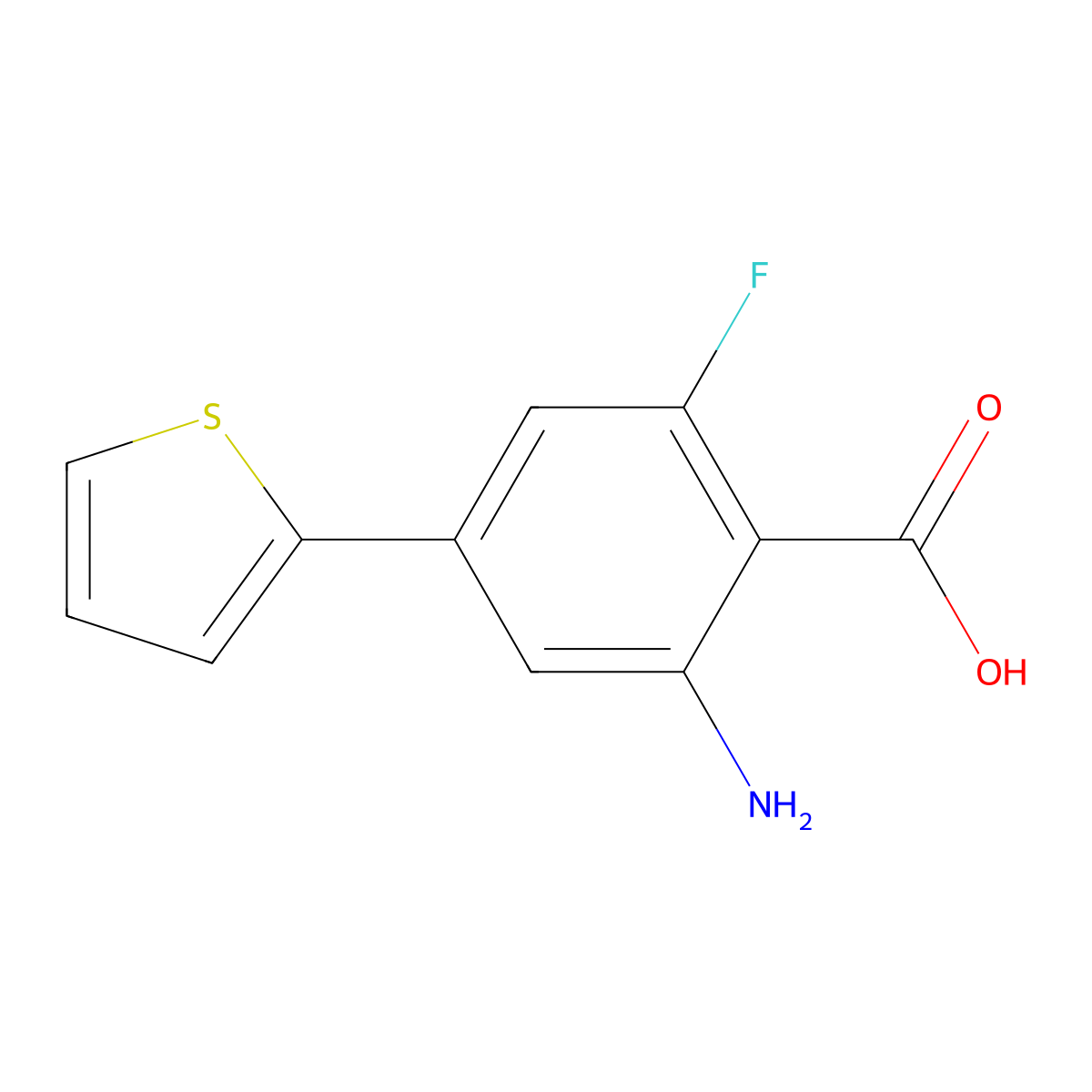 2-Amino-6-fluoro-4-(thiophen-2-yl)benzoic acid molecular structure, CAS 2137857-87-3
