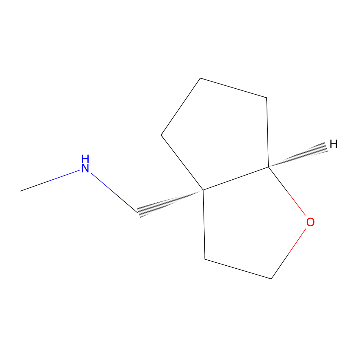 rac-{[(3aR,6aR)-hexahydro-2H-cyclopenta[b]furan-3a-yl]methyl}(methyl)amine molecular structure, CAS 2137858-23-0