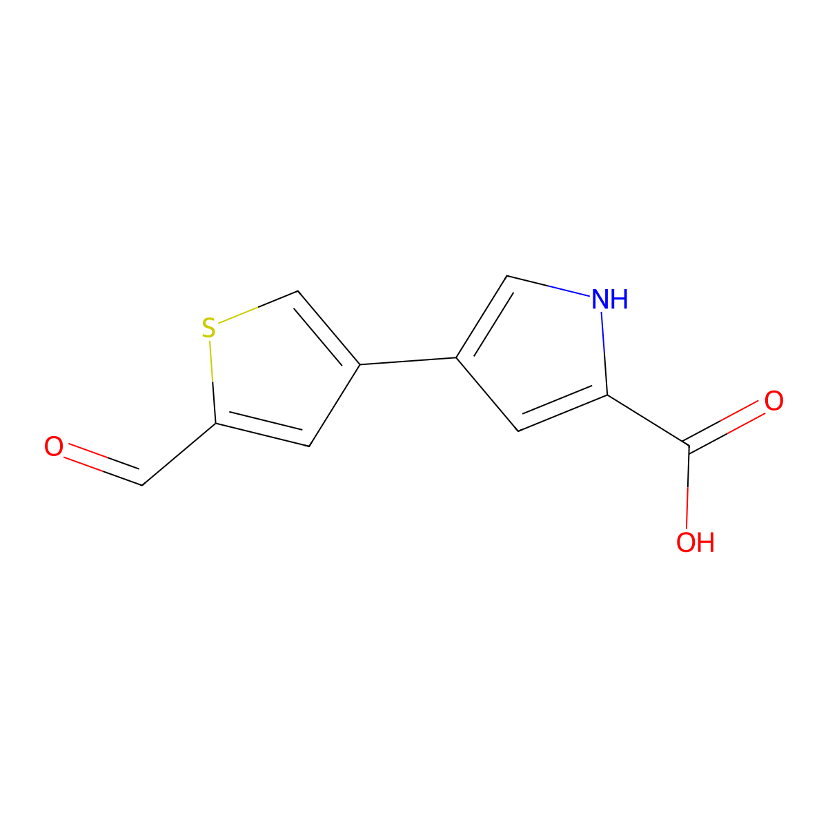 4-(5-formylthiophen-3-yl)-1H-pyrrole-2-carboxylic acid molecular structure, CAS 2137858-28-5