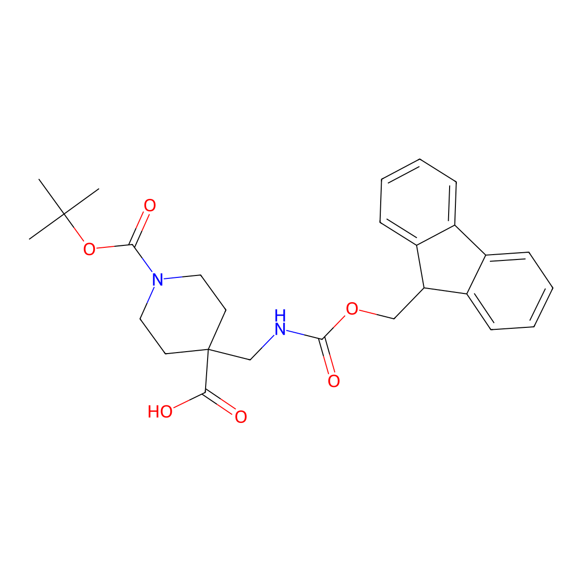 1-[(tert-butoxy)carbonyl]-4-[({[(9H-fluoren-9-yl)methoxy]carbonyl}amino)methyl]piperidine-4-carboxylic acid molecular structure, CAS 2137858-61-6
