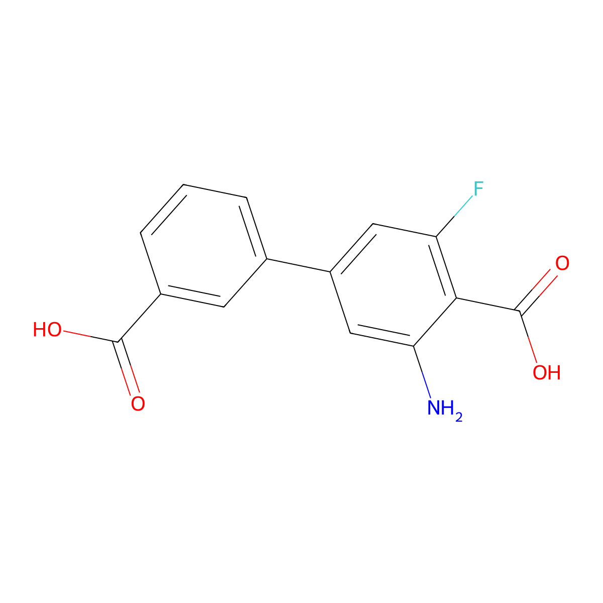 2-Amino-4-(3-carboxyphenyl)-6-fluorobenzoic acid molecular structure, CAS 2137858-97-8