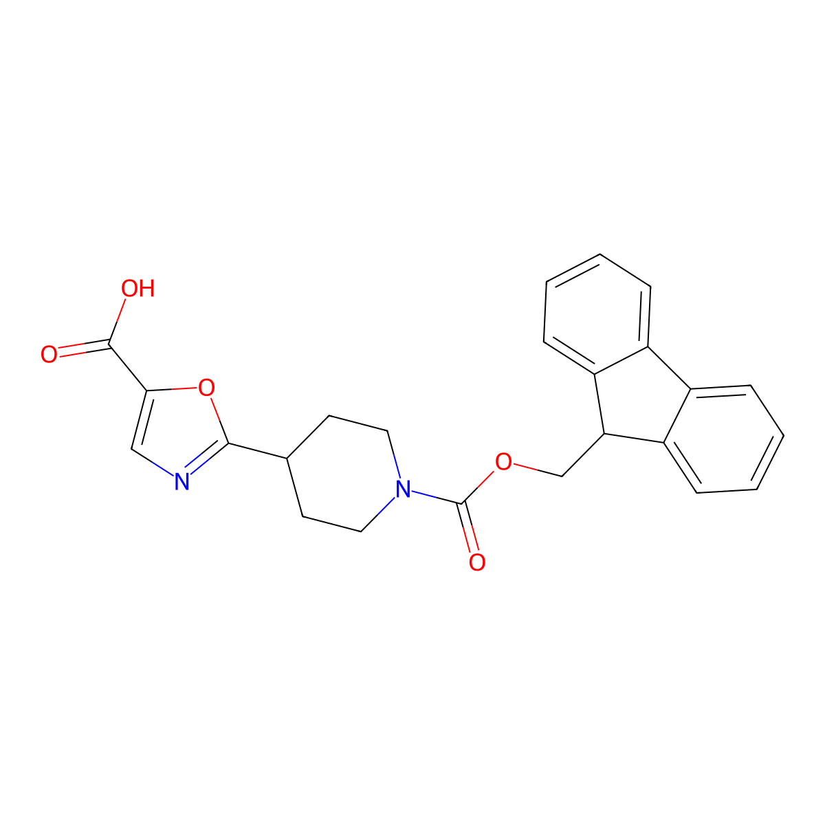2-(1-(((9H-fluoren-9-yl)methoxy)carbonyl)piperidin-4-yl)-1,3-oxazole-5-carboxylic acid molecular structure, CAS 2137862-31-6