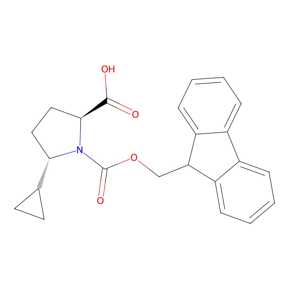 rac-(2R,5R)-5-cyclopropyl-1-{[(9H-fluoren-9-yl)methoxy]carbonyl}pyrrolidine-2-carboxylic acid molecular structure, CAS 2137862-39-4