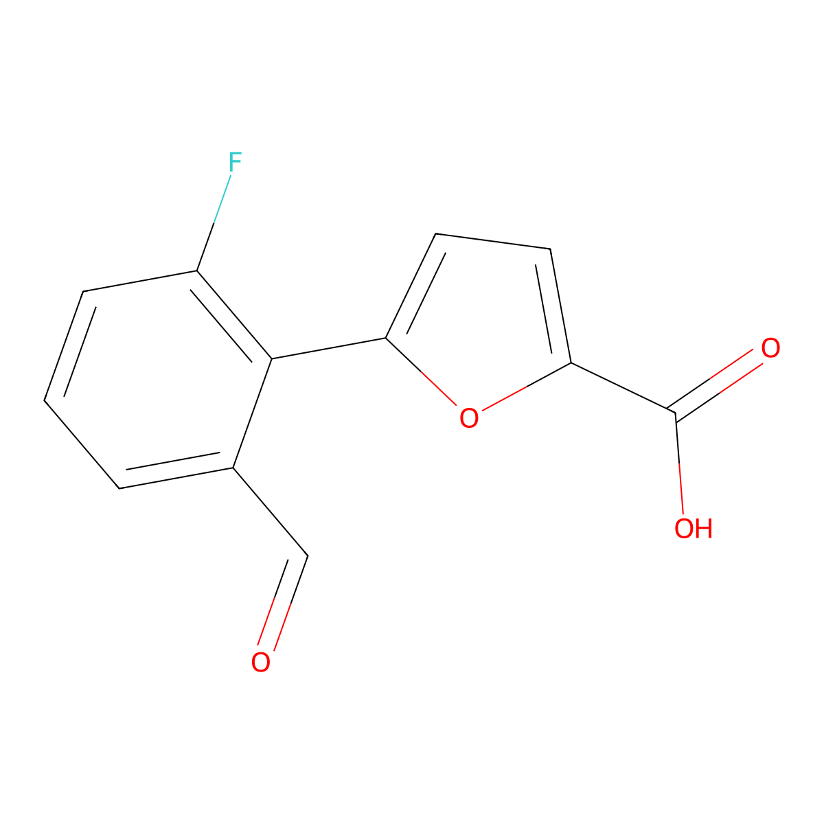 5-(2-Fluoro-6-formylphenyl)furan-2-carboxylic acid molecular structure, CAS 2137870-12-1