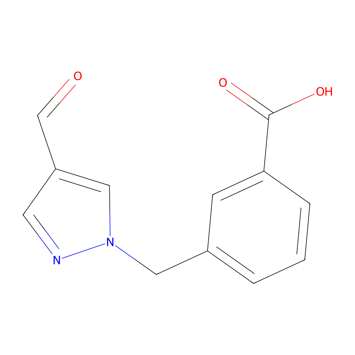 3-[(4-formyl-1H-pyrazol-1-yl)methyl]benzoic acid molecular structure, CAS 2137871-28-2