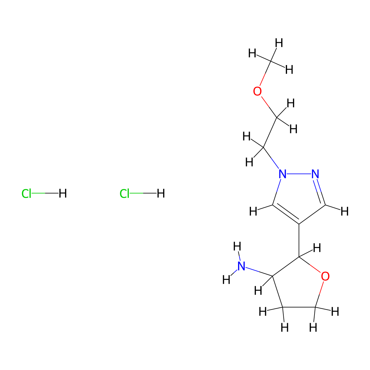 2-[1-(2-methoxyethyl)-1H-pyrazol-4-yl]oxolan-3-amine dihydrochloride molecular structure, CAS 2137874-47-4