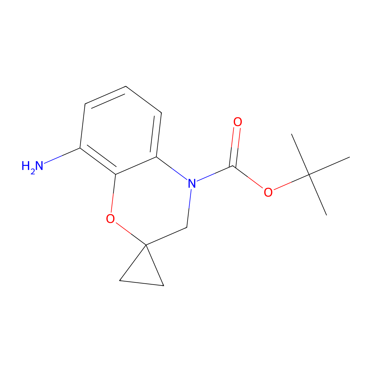 Tert-butyl 8-amino-3,4-dihydrospiro[1,4-benzoxazine-2,1'-cyclopropane]-4-carboxylate molecular structure, CAS 2137875-58-0