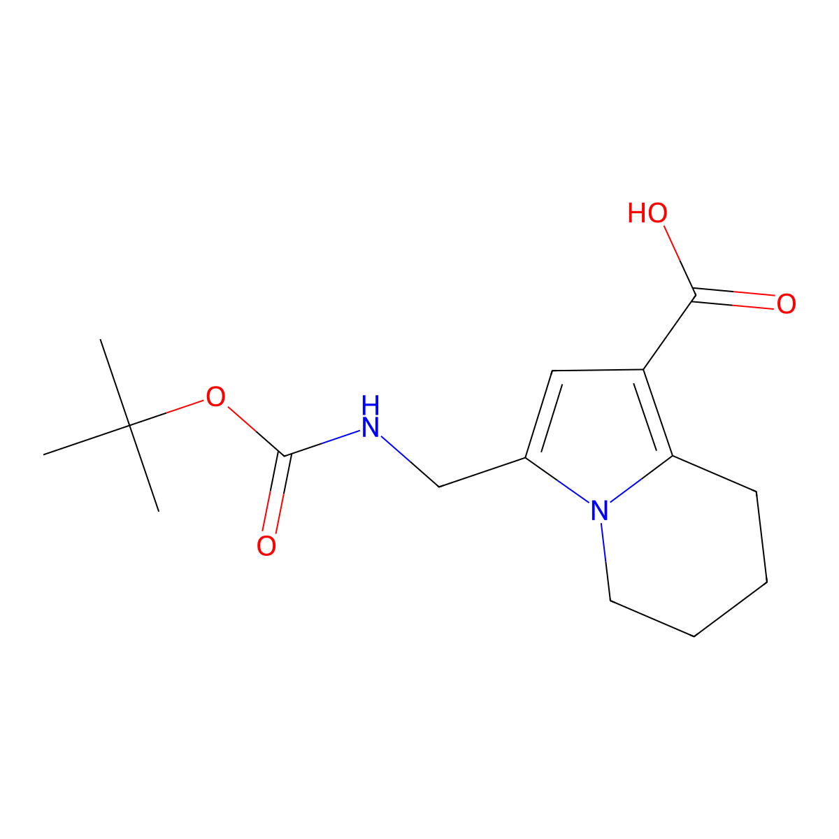 3-((((Tert-butoxy)carbonyl)amino)methyl)-5,6,7,8-tetrahydroindolizine-1-carboxylic acid molecular structure, CAS 2137882-84-7