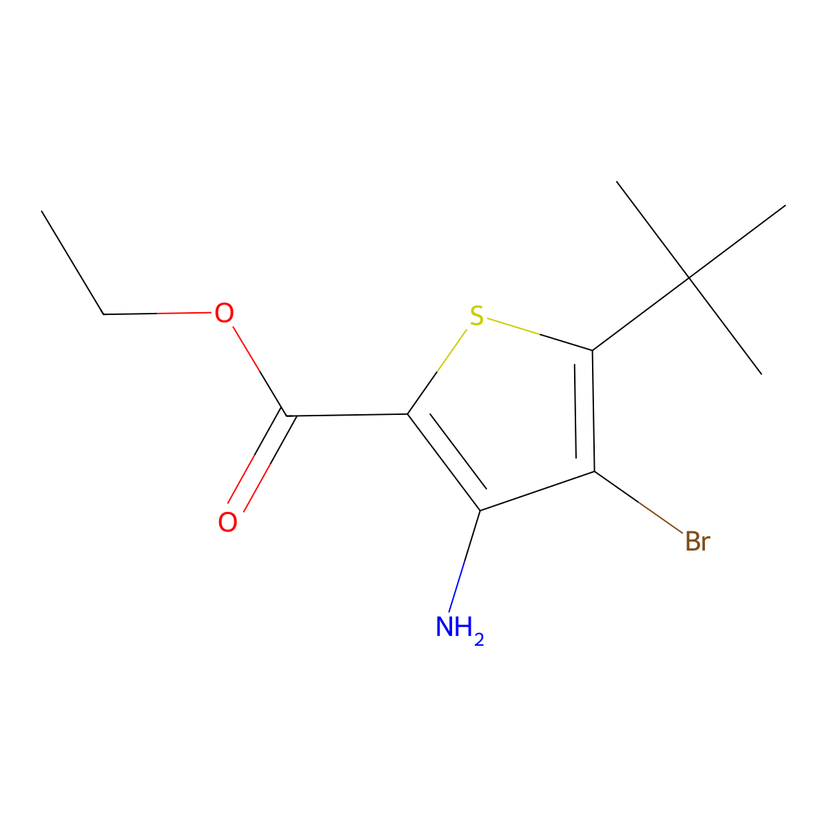 Ethyl 3-amino-4-bromo-5-tert-butylthiophene-2-carboxylate molecular structure, CAS 2137887-00-2