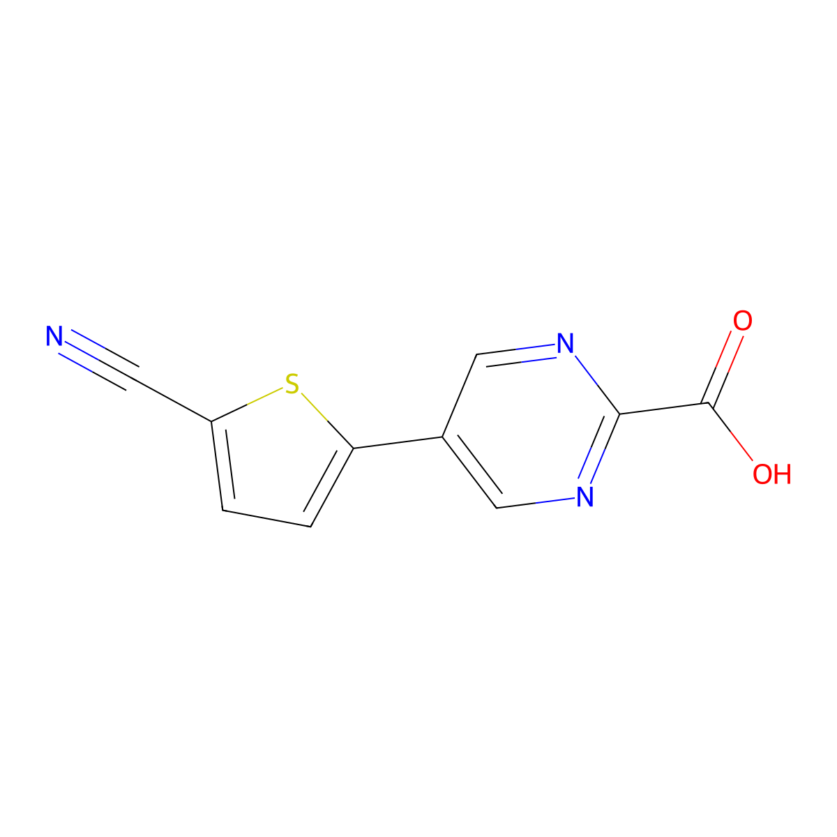 5-(5-Cyanothiophen-2-yl)pyrimidine-2-carboxylic acid molecular structure, CAS 2137896-96-7