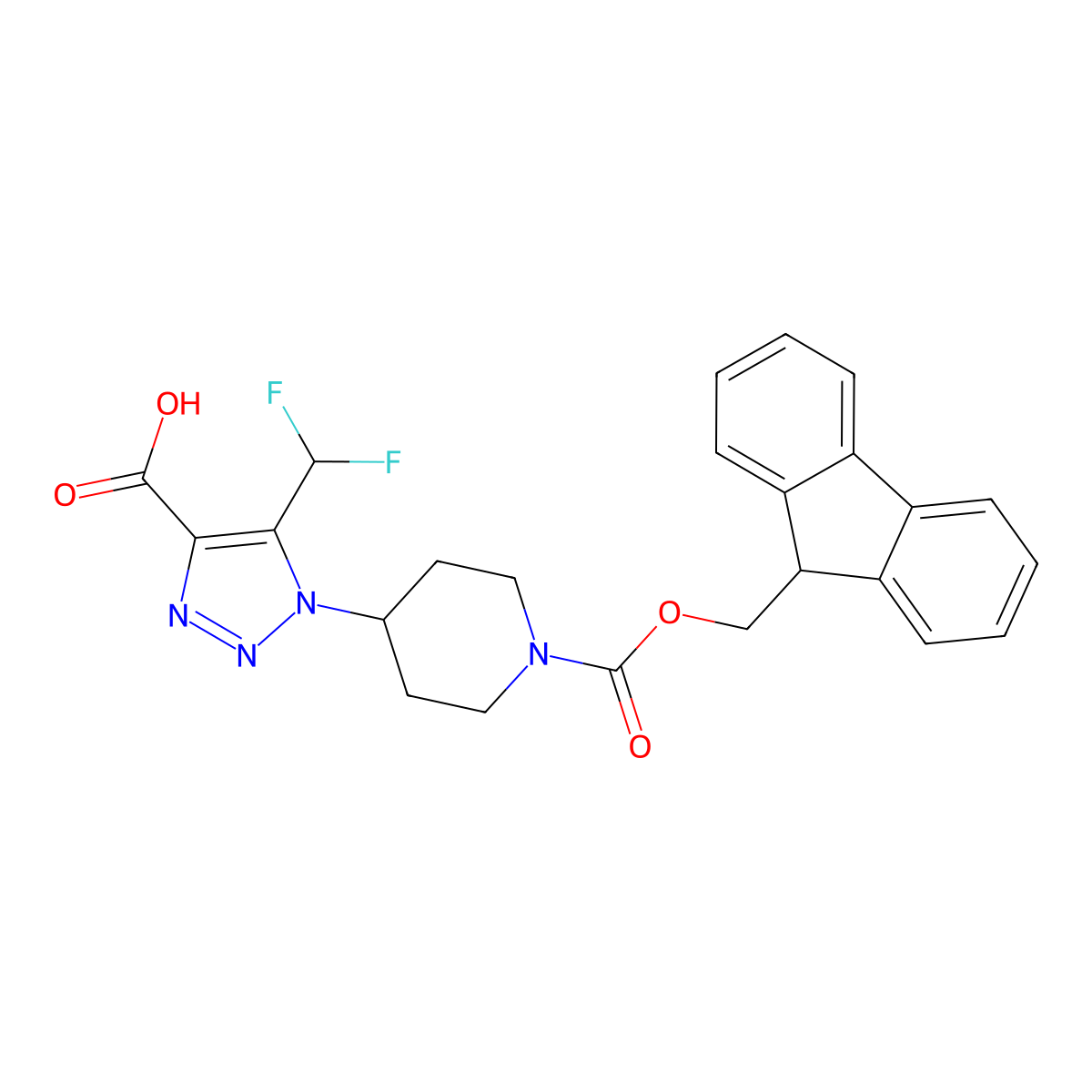 5-(difluoromethyl)-1-(1-(((9H-fluoren-9-yl)methoxy)carbonyl)piperidin-4-yl)-1H-1,2,3-triazole-4-carboxylic acid molecular structure, CAS 2137896-99-0