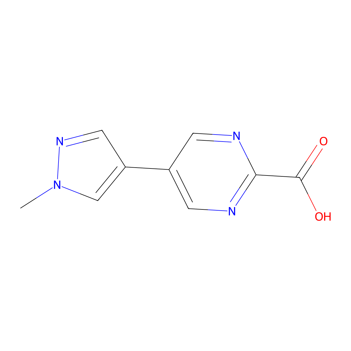 5-(1-methyl-1H-pyrazol-4-yl)pyrimidine-2-carboxylic acid molecular structure, CAS 2137897-03-9