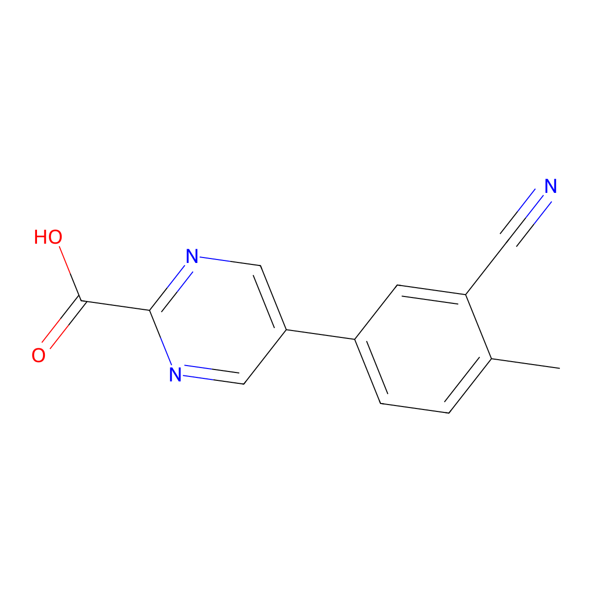 5-(3-Cyano-4-methylphenyl)pyrimidine-2-carboxylic acid molecular structure, CAS 2137898-97-4