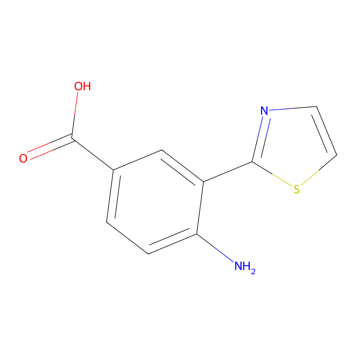 4-Amino-3-(1,3-thiazol-2-yl)benzoic acid molecular structure, CAS 2137899-86-4