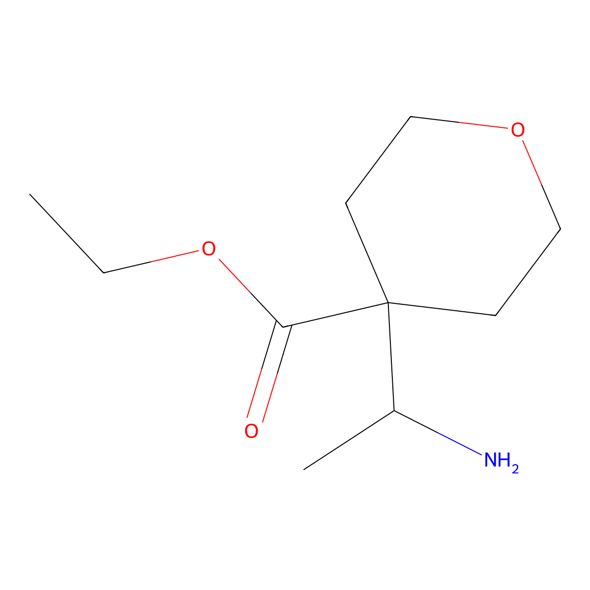 Ethyl 4-(1-aminoethyl)oxane-4-carboxylate molecular structure, CAS 2137904-29-9