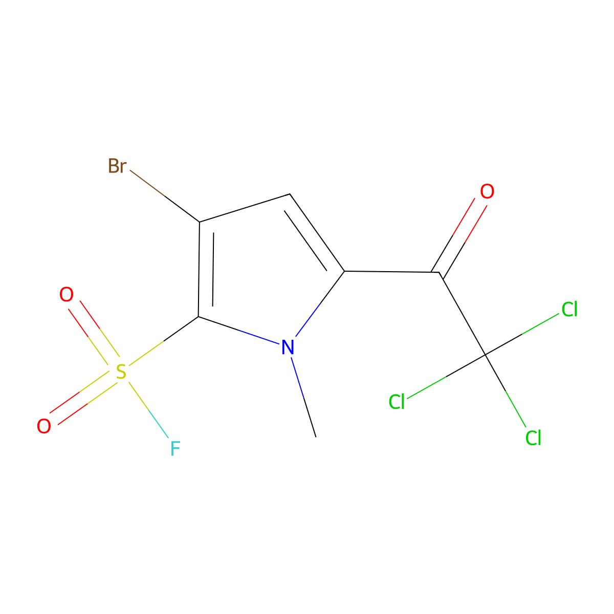 3-bromo-1-methyl-5-(trichloroacetyl)-1H-pyrrole-2-sulfonyl fluoride molecular structure, CAS 2137916-15-3