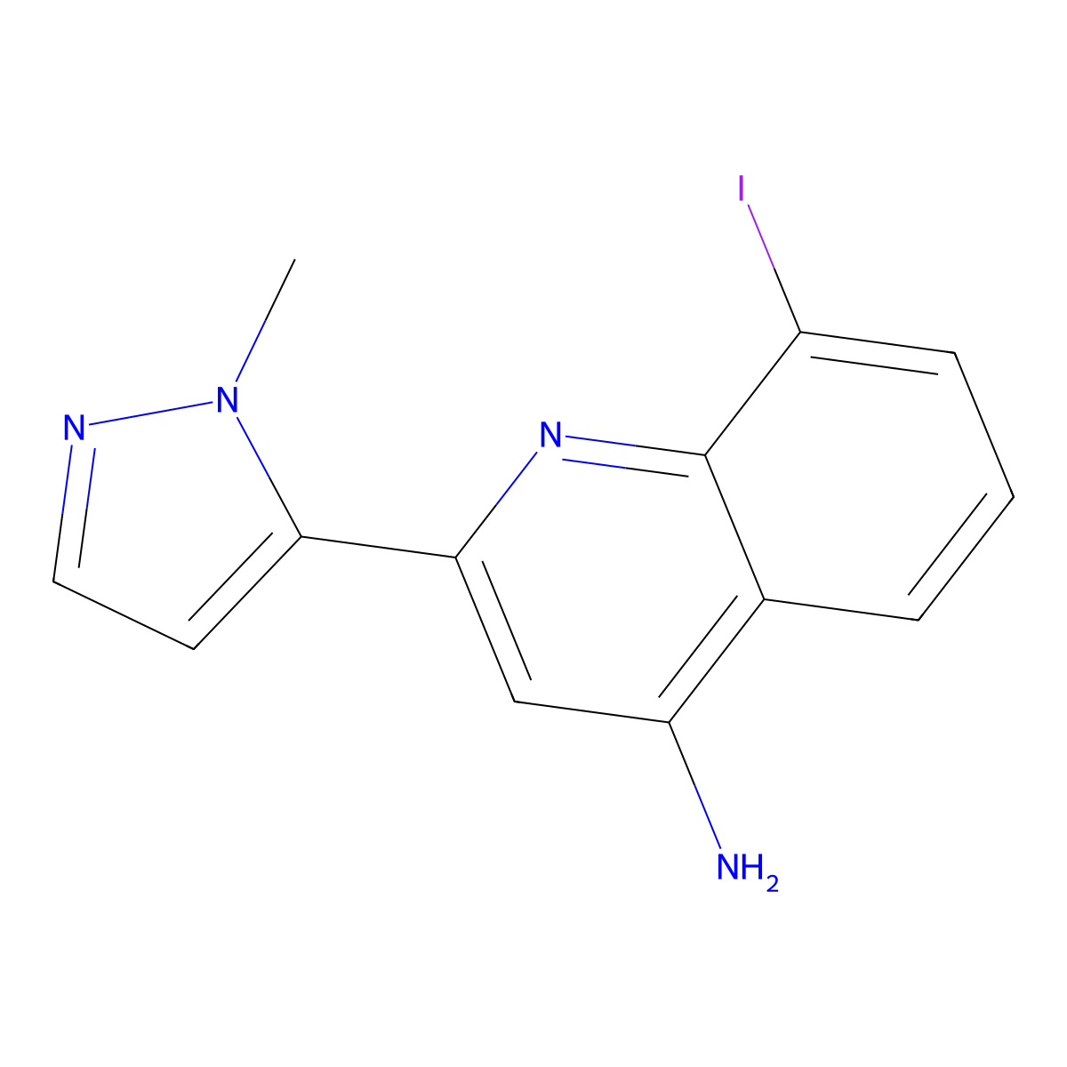 8-iodo-2-(1-methyl-1H-pyrazol-5-yl)quinolin-4-amine molecular structure, CAS 2137916-26-6