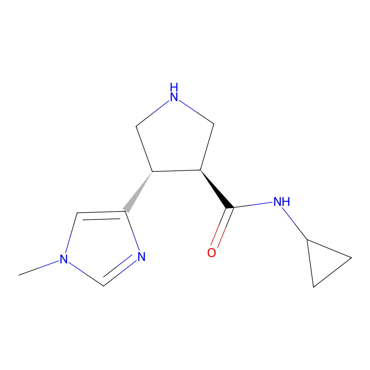 rac-(3R,4R)-N-cyclopropyl-4-(1-methyl-1H-imidazol-4-yl)pyrrolidine-3-carboxamide molecular structure, CAS 2137916-34-6