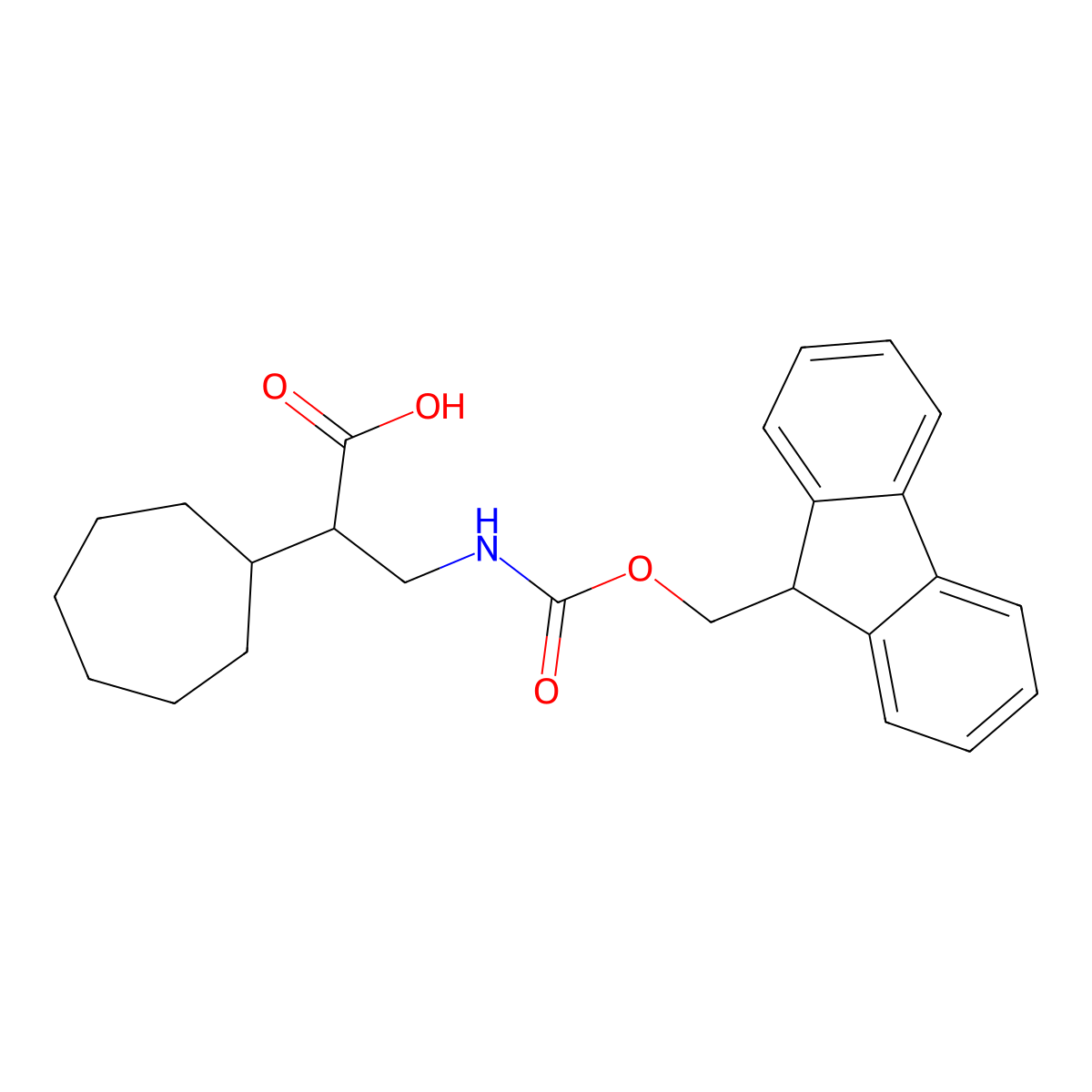 2-cycloheptyl-3-({[(9H-fluoren-9-yl)methoxy]carbonyl}amino)propanoic acid molecular structure, CAS 2137917-32-7