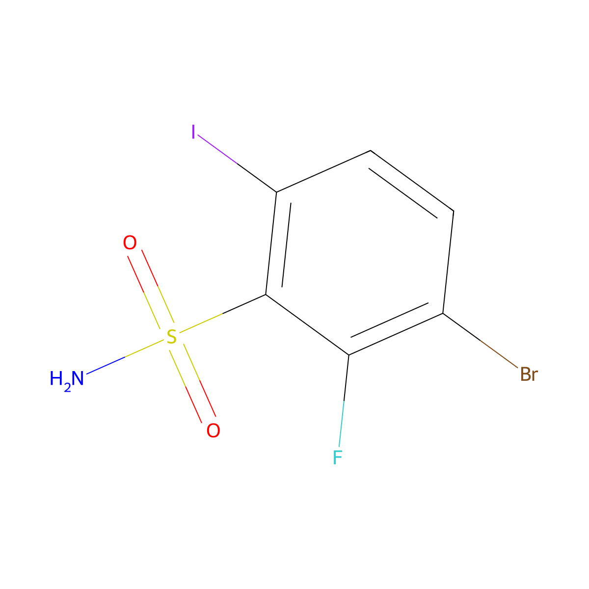 3-Bromo-2-fluoro-6-iodobenzene-1-sulfonamide molecular structure, CAS 2137917-61-2
