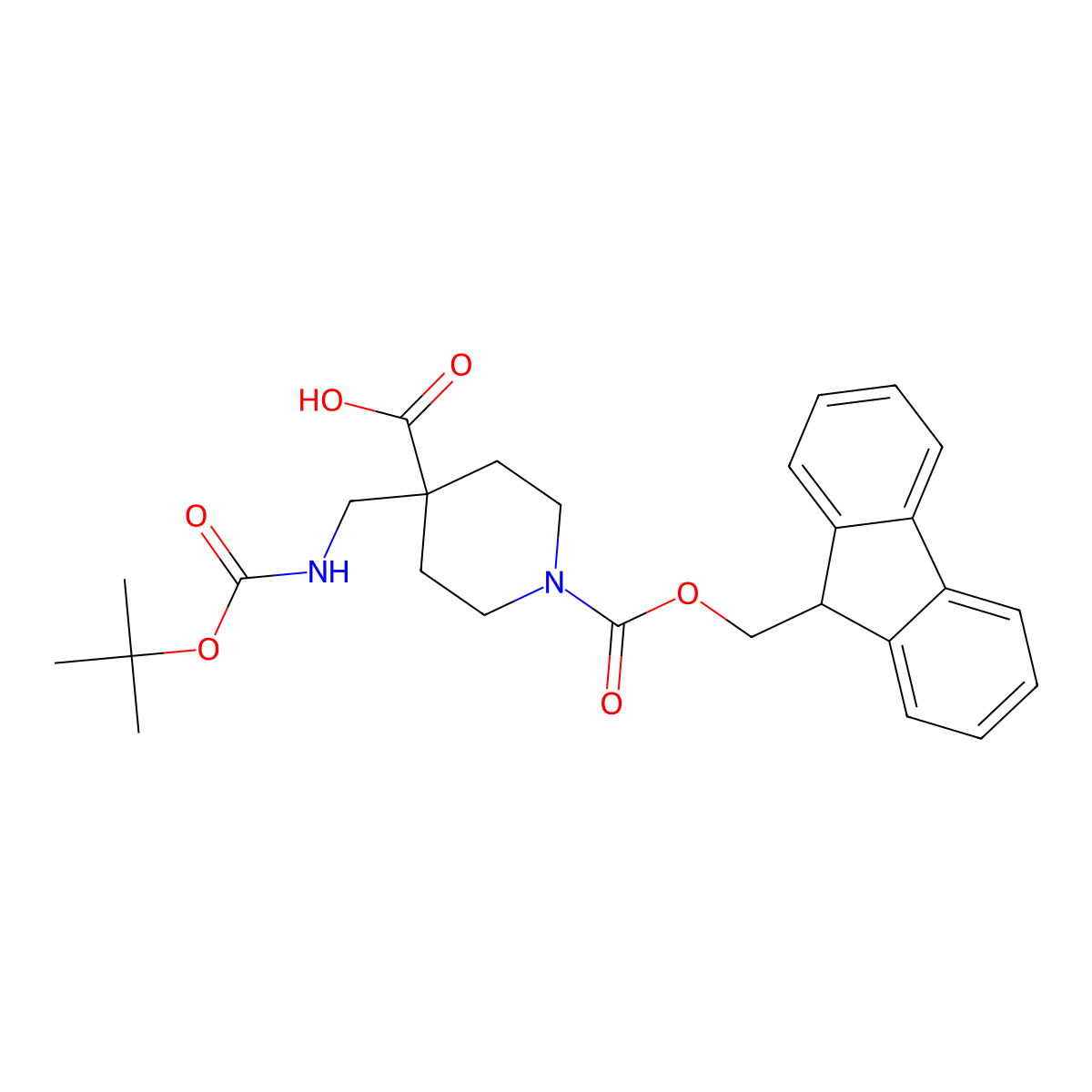 4-({[(tert-butoxy)carbonyl]amino}methyl)-1-{[(9H-fluoren-9-yl)methoxy]carbonyl}piperidine-4-carboxylic acid molecular structure, CAS 2137931-61-2