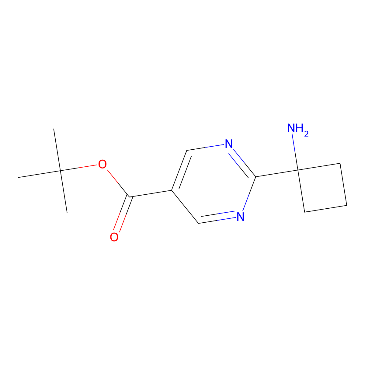 Tert-butyl 2-(1-aminocyclobutyl)pyrimidine-5-carboxylate molecular structure, CAS 2137937-75-6