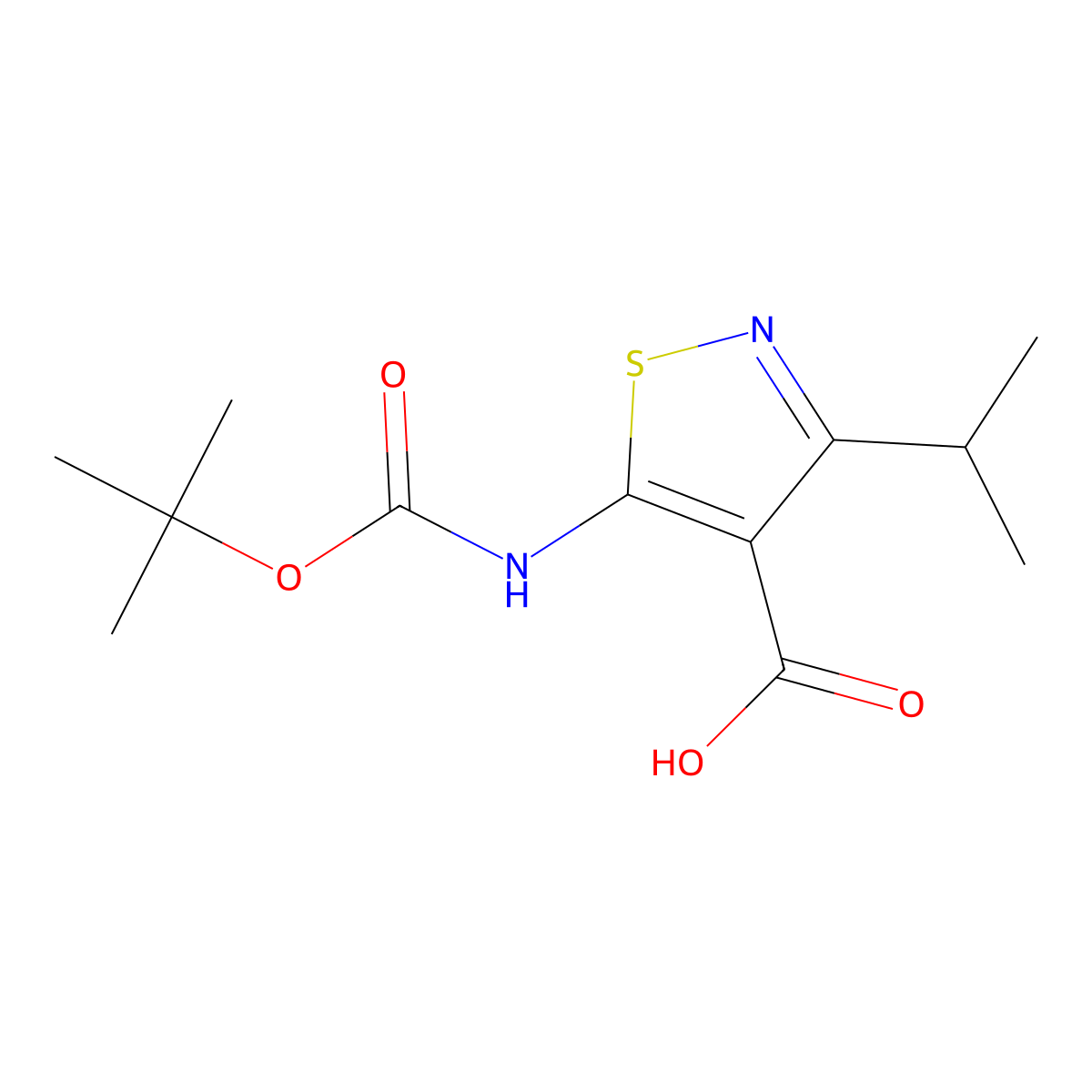 5-{[(Tert-butoxy)carbonyl]amino}-3-(propan-2-yl)-1,2-thiazole-4-carboxylic acid molecular structure, CAS 2137942-79-9