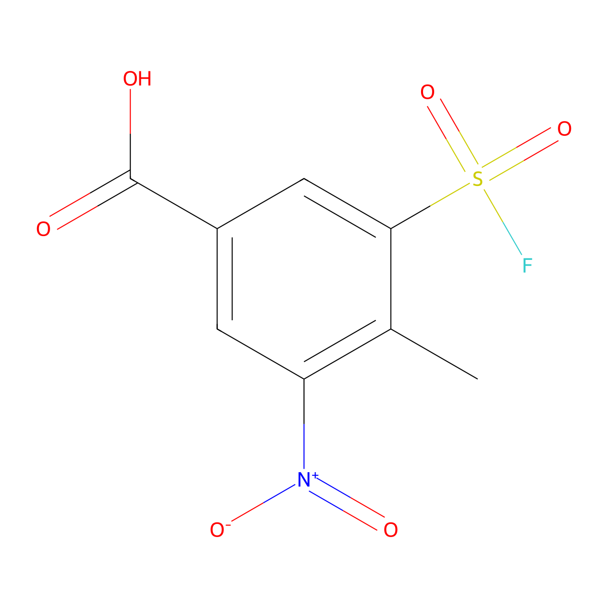 3-(Fluorosulfonyl)-4-methyl-5-nitrobenzoic acid molecular structure, CAS 2137950-36-6