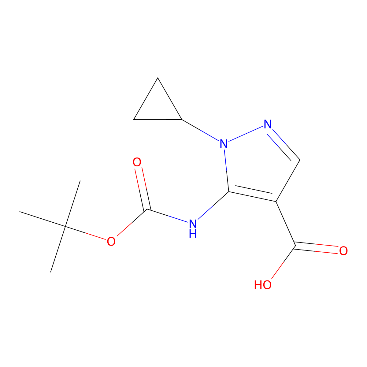 5-{[(tert-butoxy)carbonyl]amino}-1-cyclopropyl-1H-pyrazole-4-carboxylic acid molecular structure, CAS 2137950-76-4