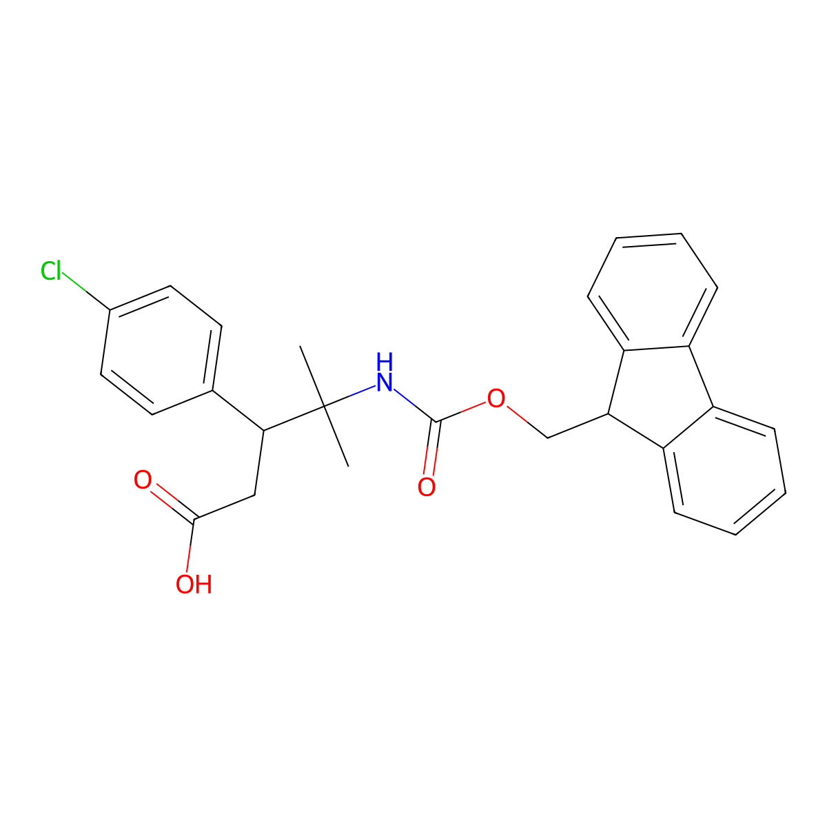 3-(4-chlorophenyl)-4-({[(9H-fluoren-9-yl)methoxy]carbonyl}amino)-4-methylpentanoic acid molecular structure, CAS 2137950-84-4