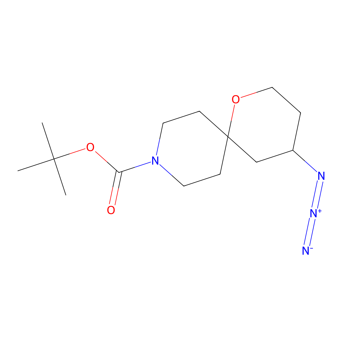 Tert-butyl 4-azido-1-oxa-9-azaspiro(5.5)undecane-9-carboxylate molecular structure, CAS 2137952-54-4