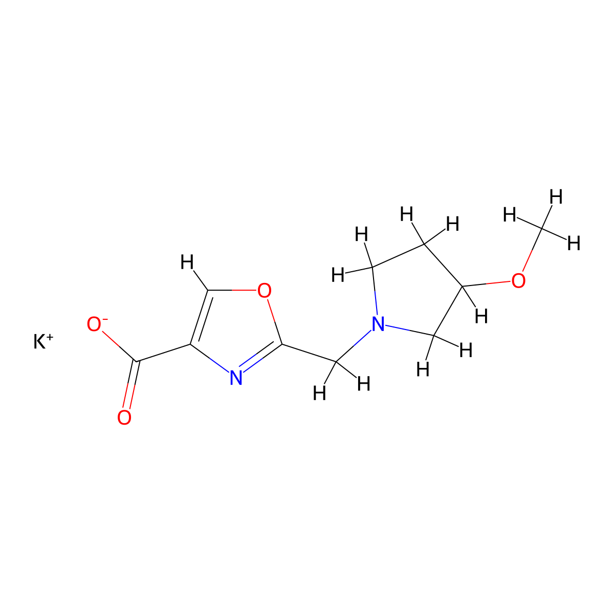Potassium 2-[(3-methoxypyrrolidin-1-yl)methyl]-1,3-oxazole-4-carboxylate molecular structure, CAS 2137970-39-7