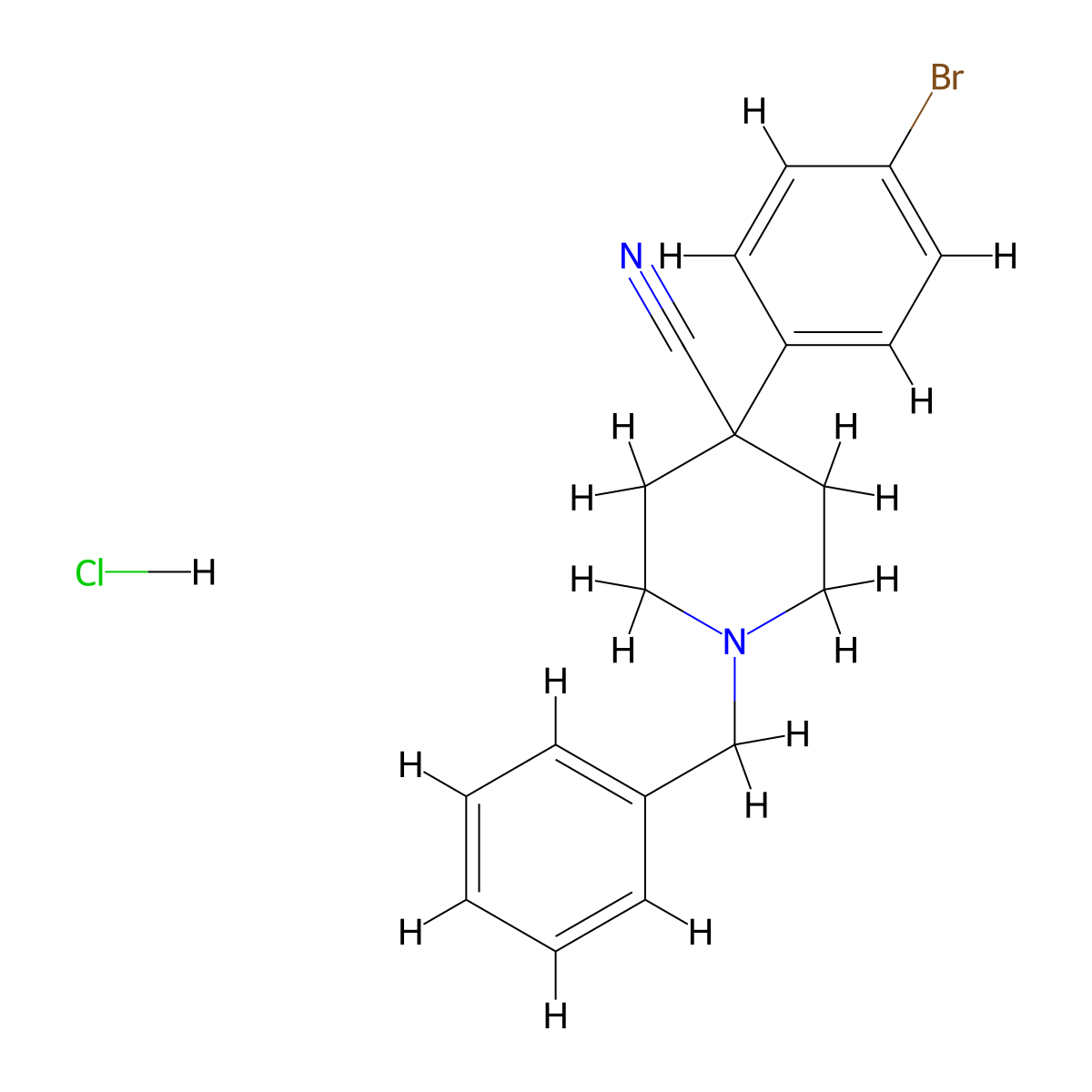 1-Benzyl-4-(4-bromophenyl)piperidine-4-carbonitrile hydrochloride molecular structure, CAS 2137972-36-0