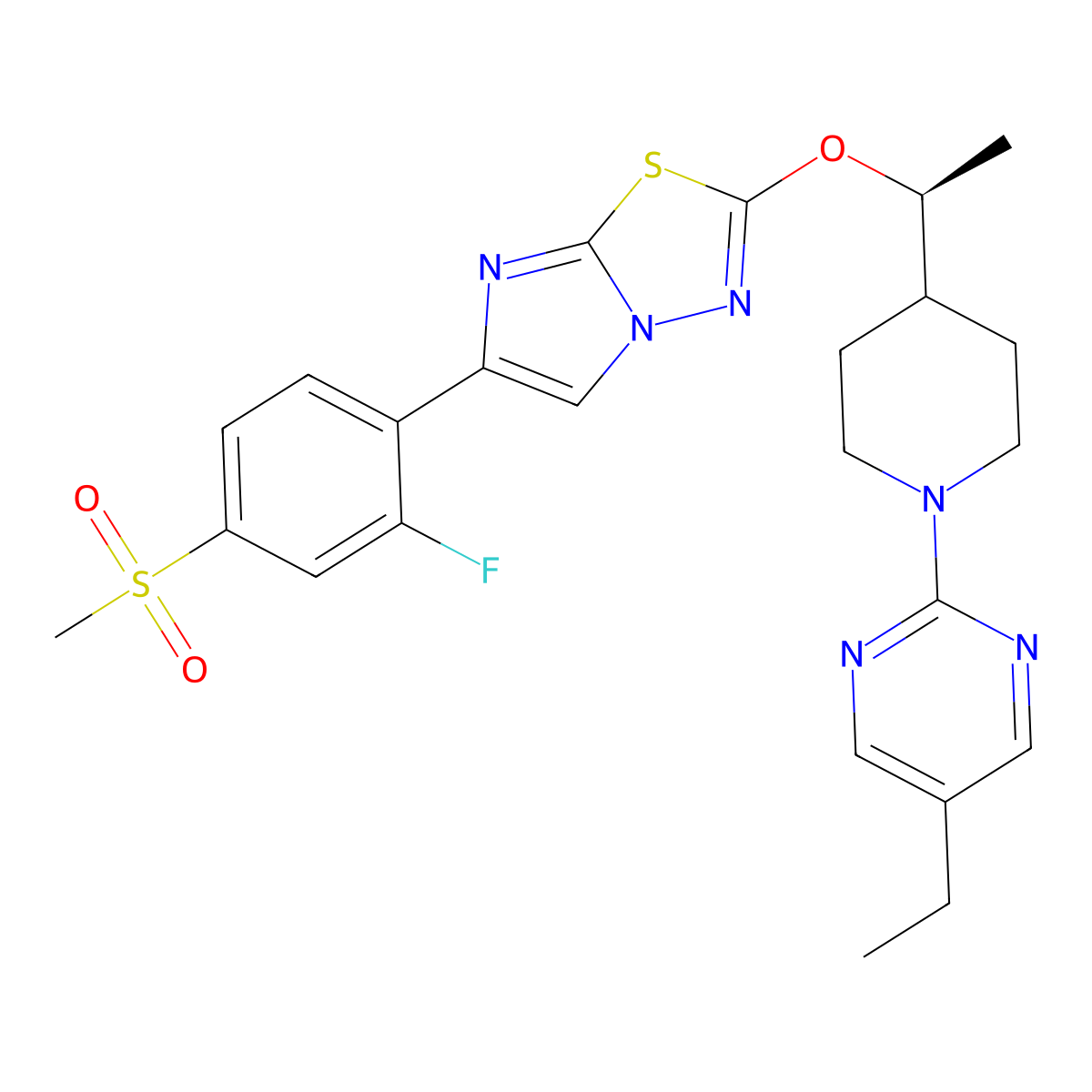 2-[(1S)-1-[1-(5-ethylpyrimidin-2-yl)piperidin-4-yl]ethoxy]-6-(2-fluoro-4-methylsulfonylphenyl)imidazo[2,1-b][1,3,4]thiadiazole molecular structure, CAS 2137977-29-6