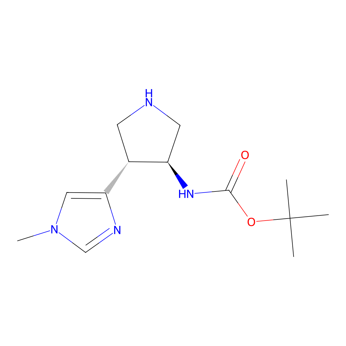 rac-tert-butyl N-[(3R,4S)-4-(1-methyl-1H-imidazol-4-yl)pyrrolidin-3-yl]carbamate molecular structure, CAS 2137981-34-9
