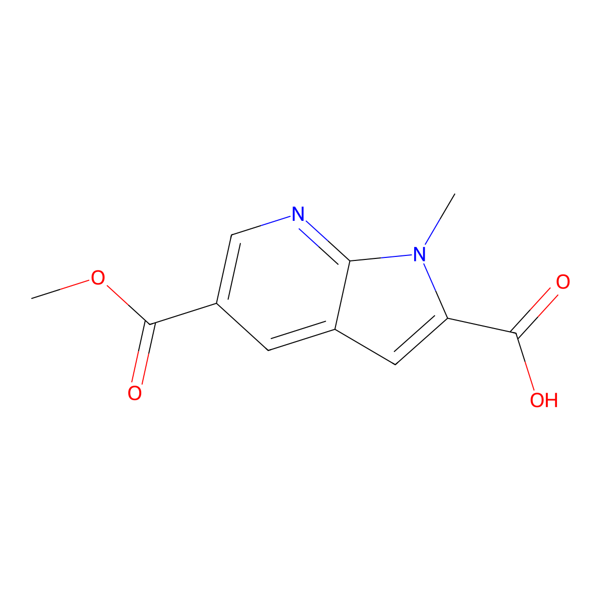 5-(methoxycarbonyl)-1-methyl-1H-pyrrolo(2,3-b)pyridine-2-carboxylic acid molecular structure, CAS 2137986-81-1