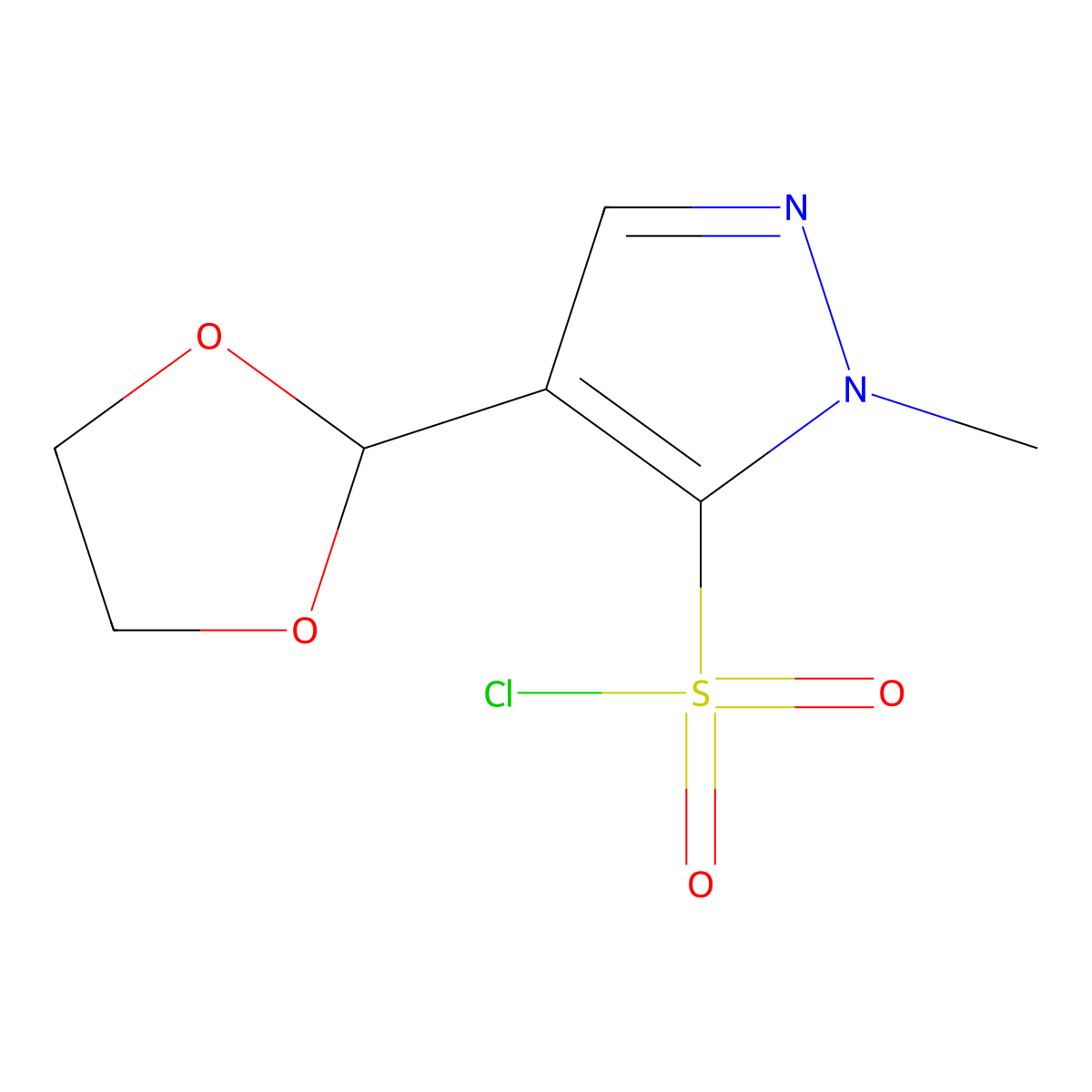 4-(1,3-dioxolan-2-yl)-1-methyl-1H-pyrazole-5-sulfonyl chloride molecular structure, CAS 2137987-99-4