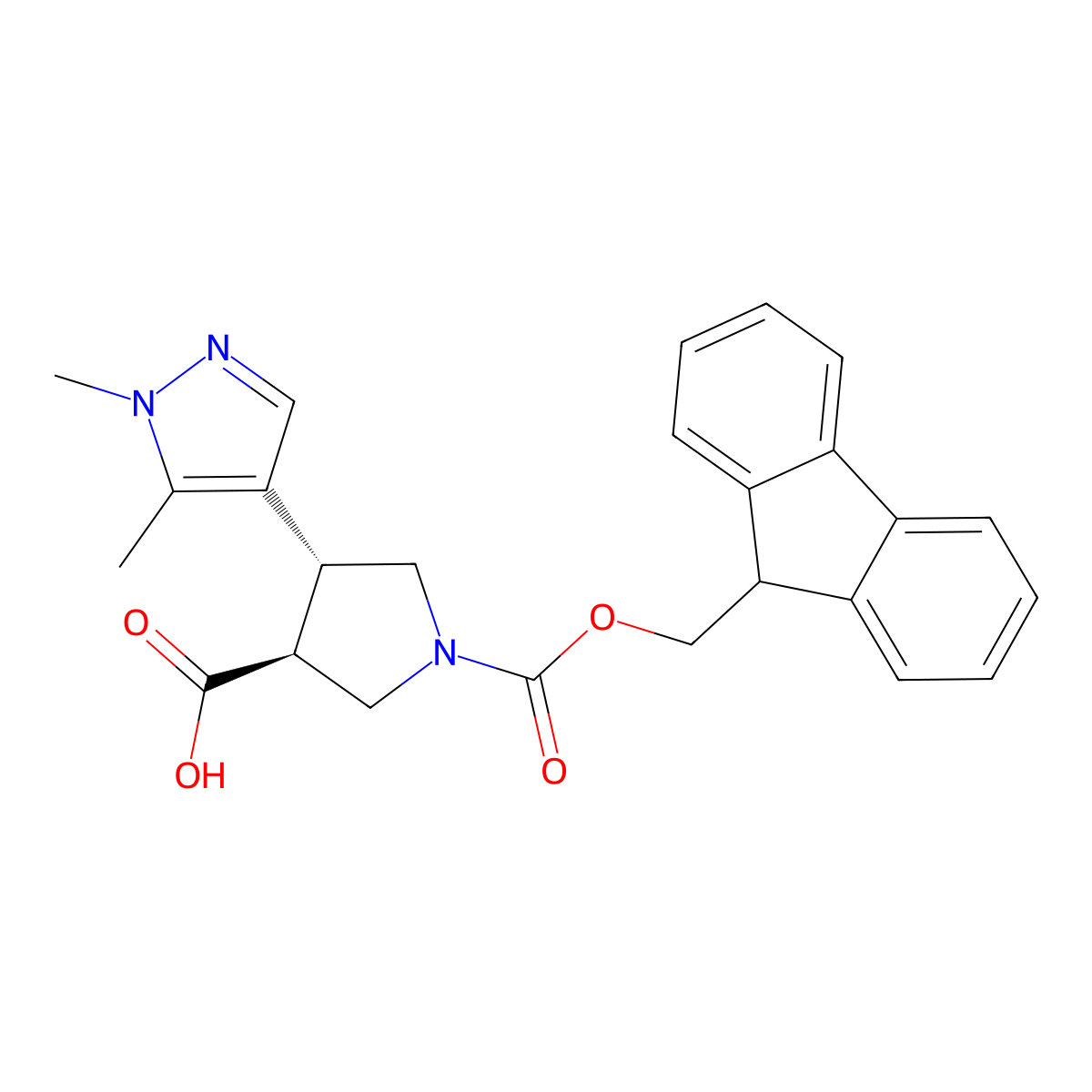 (3S,4R)-4-(1,5-Dimethylpyrazol-4-yl)-1-(9H-fluoren-9-ylmethoxycarbonyl)pyrrolidine-3-carboxylic acid molecular structure, CAS 2137990-60-2