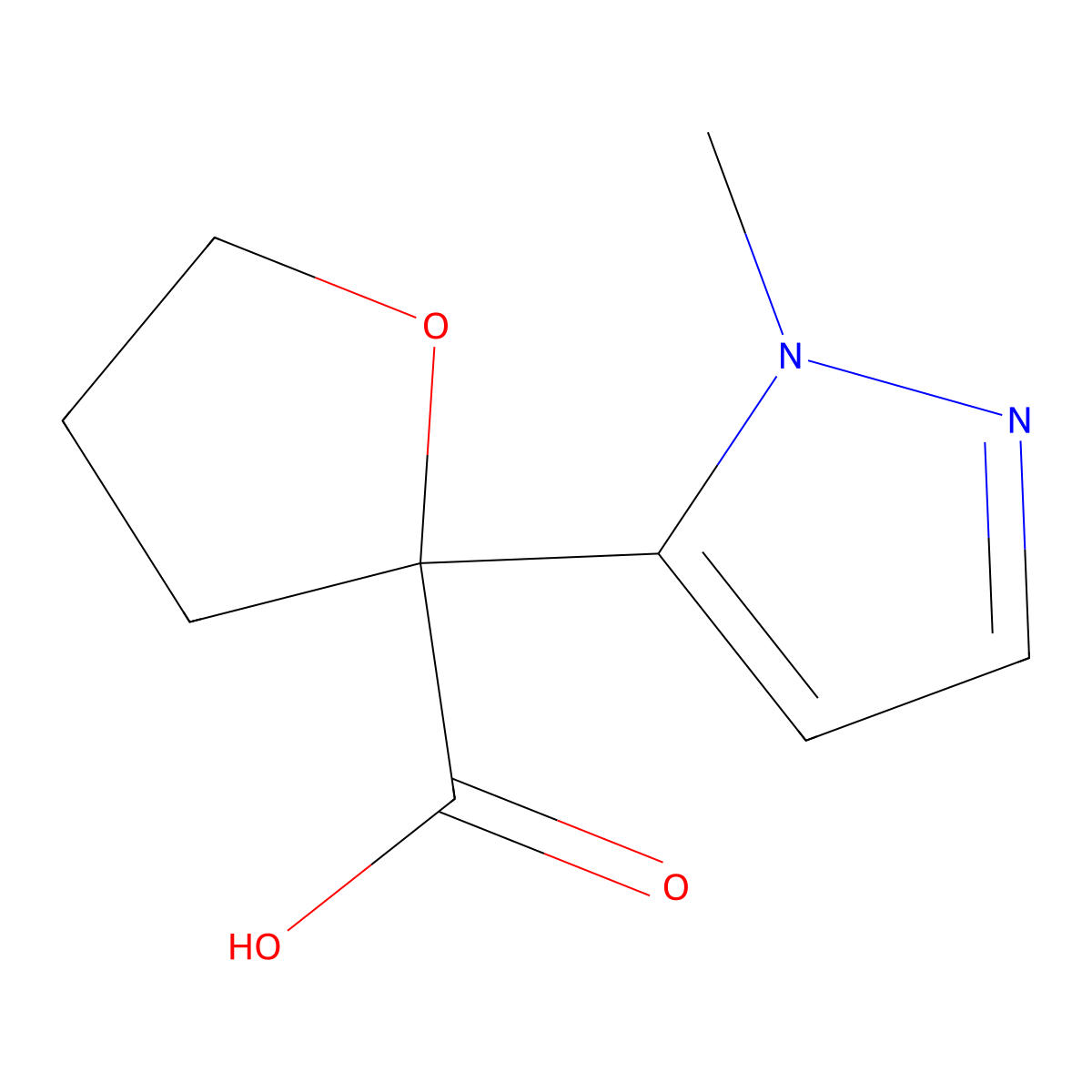 2-(1-methyl-1H-pyrazol-5-yl)oxolane-2-carboxylic acid molecular structure, CAS 2137990-67-9