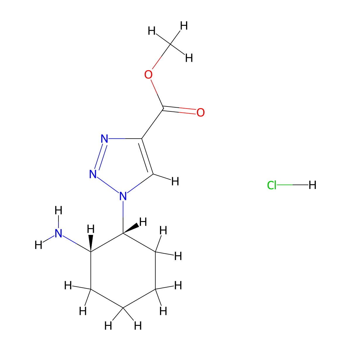 Rel-methyl 1-((1R,2S)-2-aminocyclohexyl)-1H-1,2,3-triazole-4-carboxylate hydrochloride molecular structure, CAS 2137994-15-9