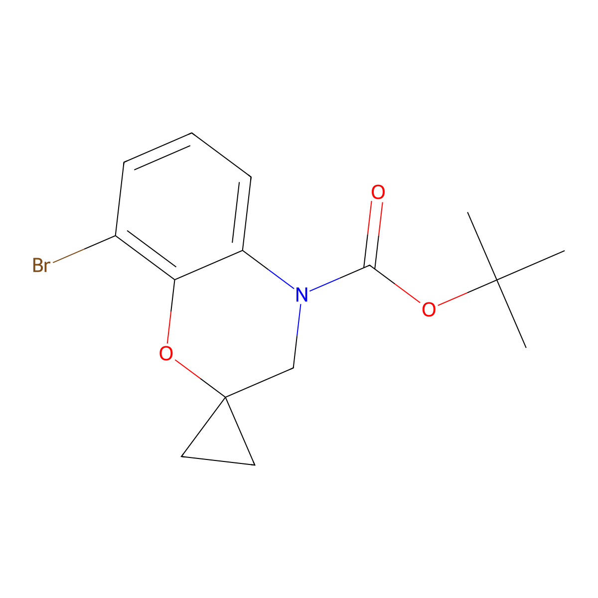 Tert-butyl 8-bromo-3,4-dihydrospiro[1,4-benzoxazine-2,1'-cyclopropane]-4-carboxylate molecular structure, CAS 2138001-71-3