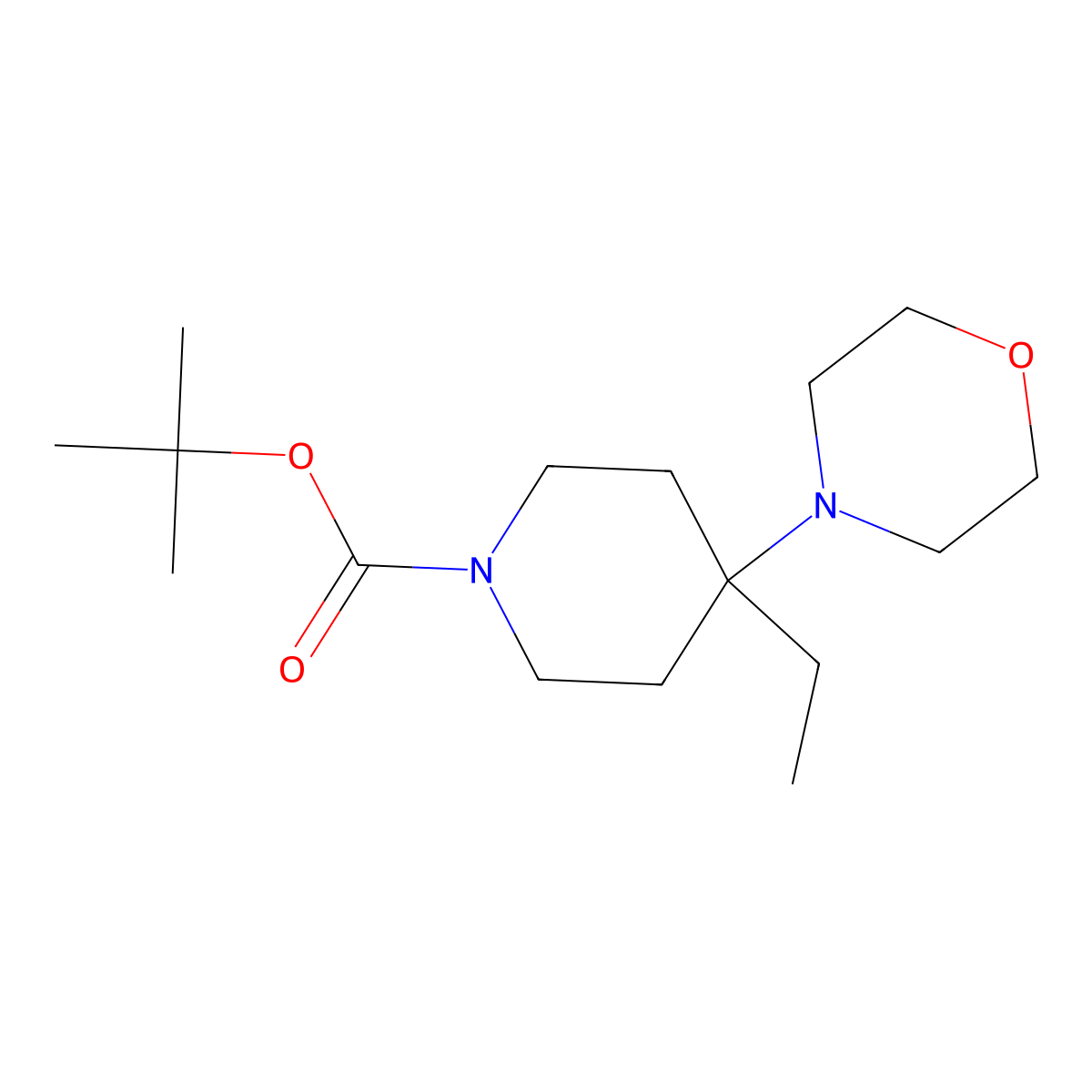 Tert-butyl 4-ethyl-4-(morpholin-4-yl)piperidine-1-carboxylate molecular structure, CAS 2138003-46-8