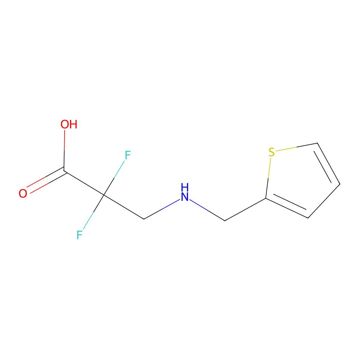 2,2-Difluoro-3-{[(thiophen-2-yl)methyl]amino}propanoic acid molecular structure, CAS 2138004-34-7