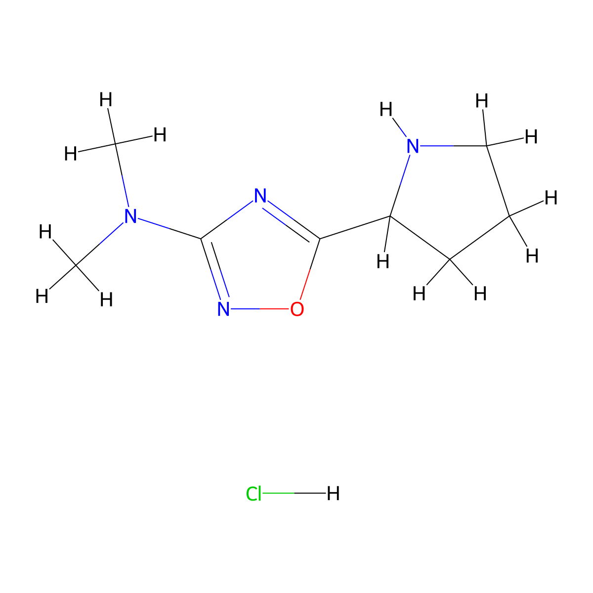 N,N-dimethyl-5-(pyrrolidin-2-yl)-1,2,4-oxadiazol-3-amine hydrochloride molecular structure, CAS 2138004-41-6