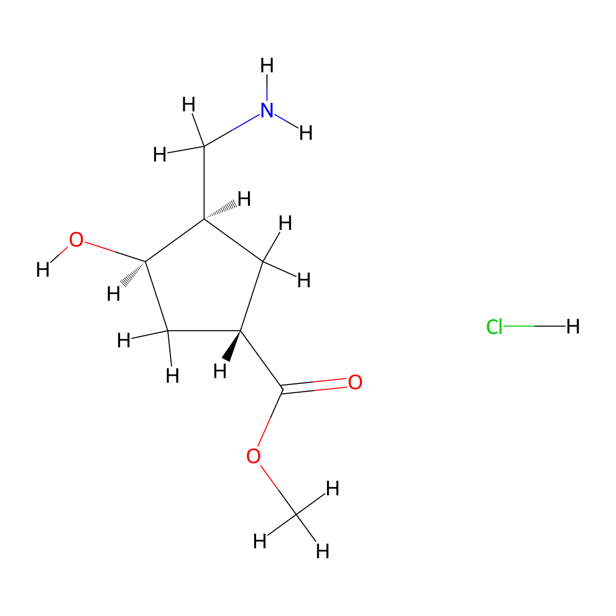 rac-methyl (1R,3S,4S)-3-(aminomethyl)-4-hydroxycyclopentane-1-carboxylate hydrochloride molecular structure, CAS 2138005-01-1