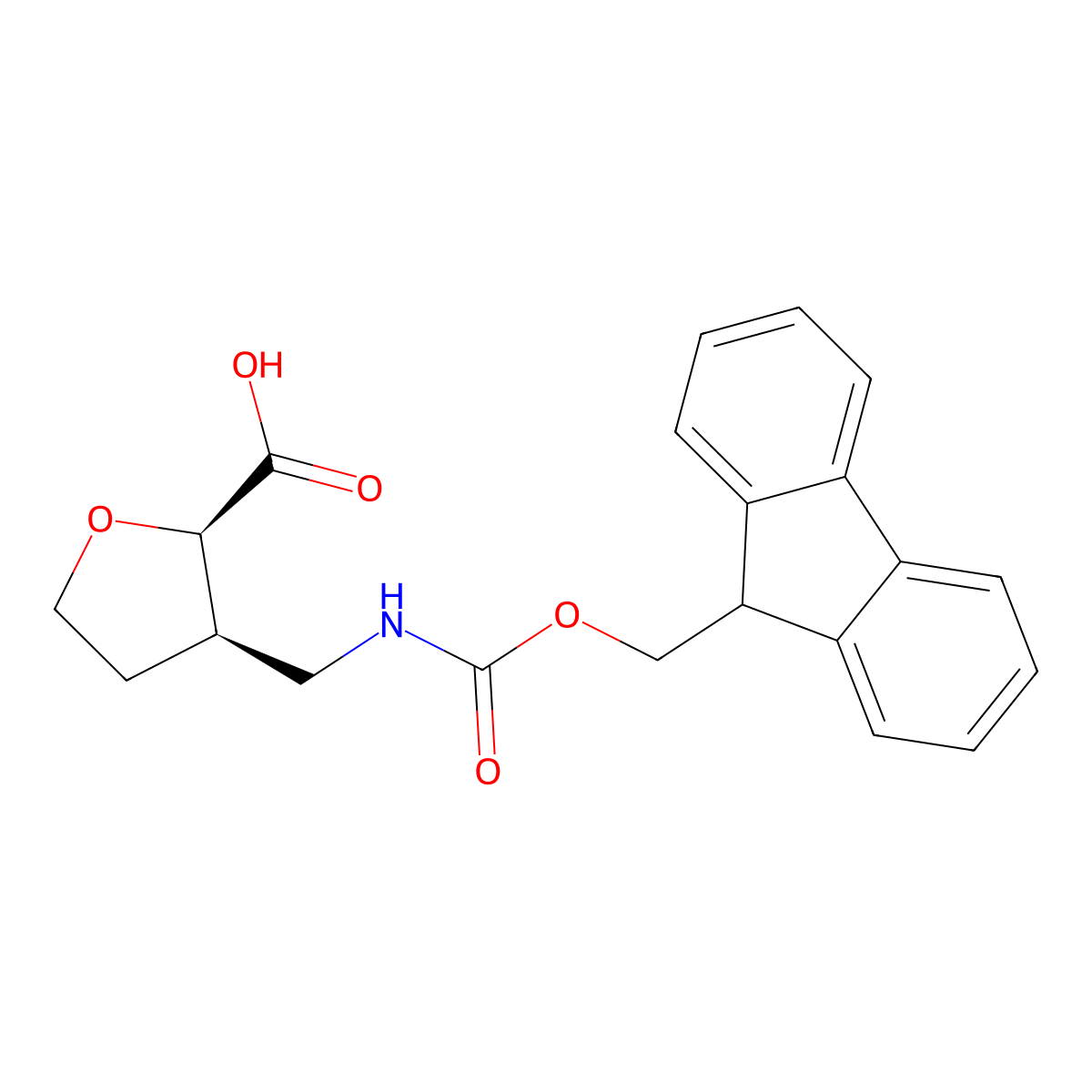 rac-(2R,3R)-3-(((((9H-fluoren-9-yl)methoxy)carbonyl)amino)methyl)oxolane-2-carboxylic acid molecular structure, CAS 2138005-31-7