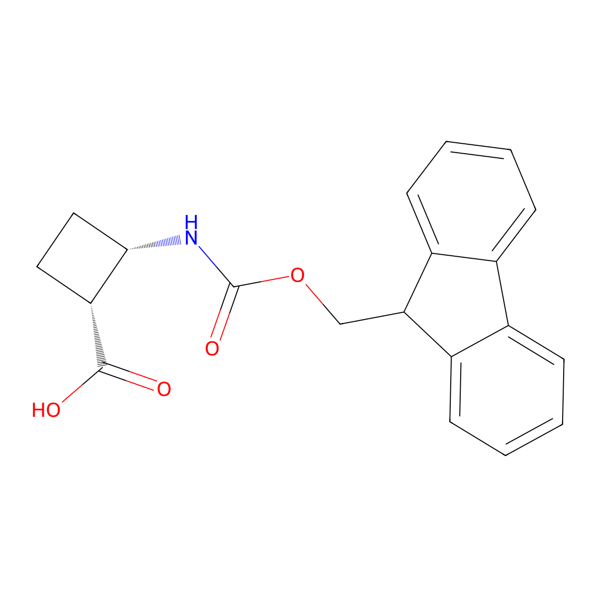rac-(1R,2S)-2-((((9H-fluoren-9-yl)methoxy)carbonyl)amino)cyclobutane-1-carboxylic acid molecular structure, CAS 2138005-56-6